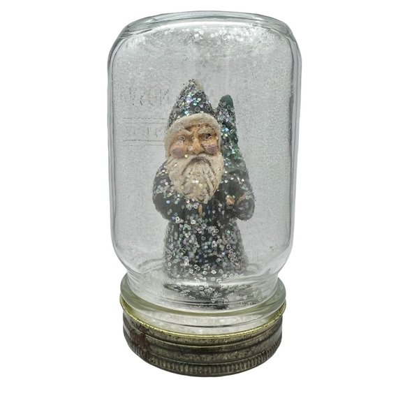 Handcrafted Christmas in a Jar 4.5 x 2.5 Vintage Santa Father Christmas in Snow - Picture 1 of 6